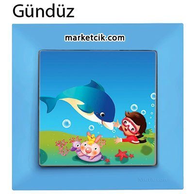 Mutlusan Candela Kids Dolphin Mavi Tekli Anahtar Priz