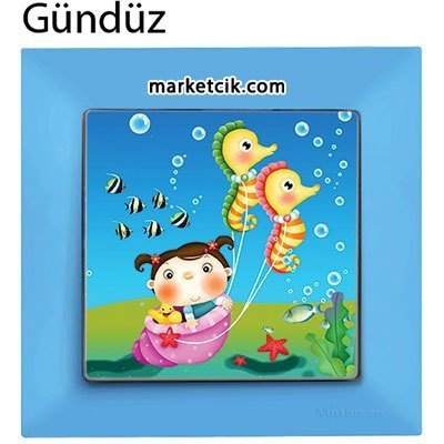 Mutlusan Candela Kids Sea Horse Mavi Tekli Anahtar Priz