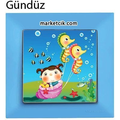Mutlusan Candela Kids Sea Horse Mavi Tekli Anahtar Priz