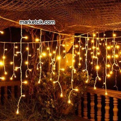 Marketcik 2 Metre 70x50x30cm Dış Mekan Saçak Led Perde Sabit Işık Beyaz Kablo