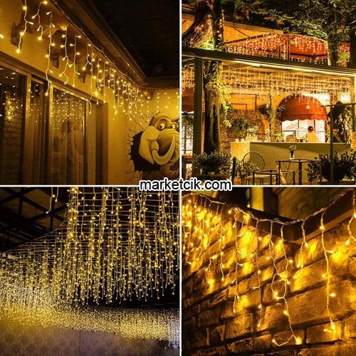Marketcik 2 Metre 70x50x30cm Dış Mekan Saçak Led Perde Sabit Işık Beyaz Kablo