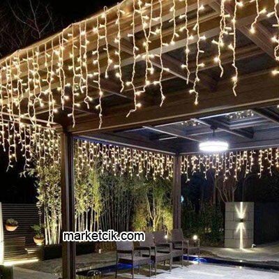 Marketcik 2 Metre 40x60x80cm Dış Mekan Saçak Led Perde Sabit Işık Yeşil Kablo
