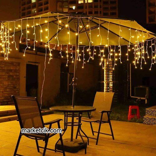 Marketcik 2 Metre 40x60x80cm Dış Mekan Saçak Led Perde Sabit Işık Yeşil Kablo