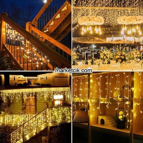 Marketcik 2,40 Metre 60x80x100cm Dış Mekan Saçak Led Perde Şeffaf Kablo Sabit-Çakar Işık