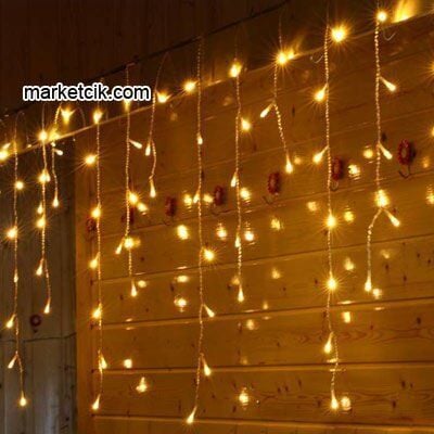 Marketcik 2,40 Metre 60x80x100cm Dış Mekan Saçak Led Perde Sabit Işık Beyaz Kablo