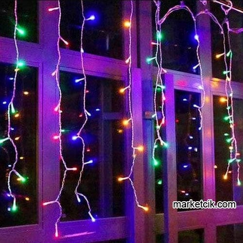 Marketcik 2,40 Metre 40x60x80cm Dış Mekan Saçak Led Perde Sabit RGB Işık Beyaz Kablo