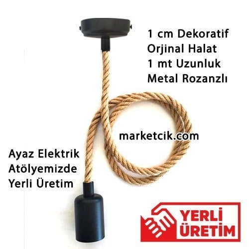 Dekoratif Metal Rozanslı 1cm Halat Sarkıt E27 Duylu