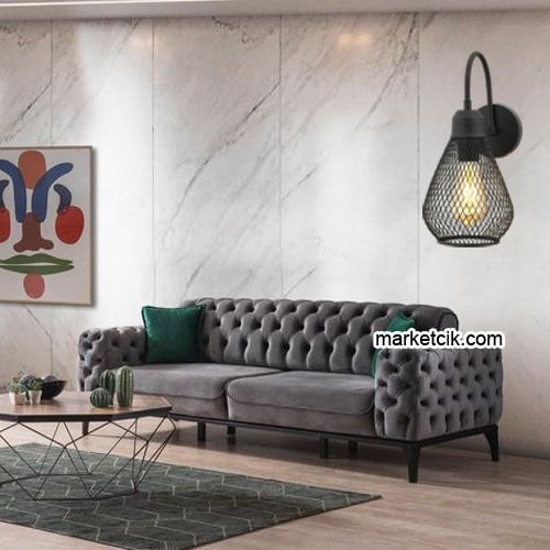 Marketcik RTA114-109 Izgaralı Dekoratif Siyah Retro Modern Duvar Aplik