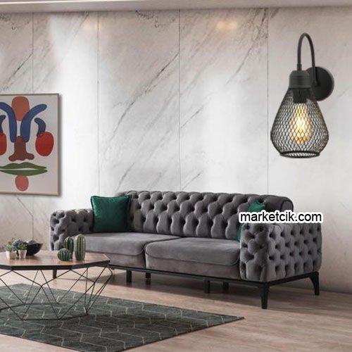 Marketcik RTA114-109 Izgaralı Dekoratif Siyah Retro Modern Duvar Aplik