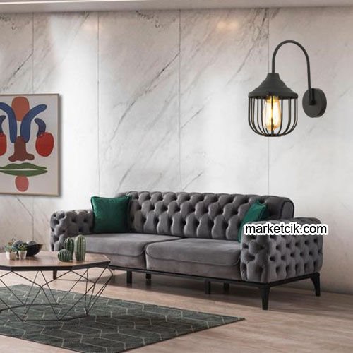 Marketcik RTA114-110 Kafesli Dekoratif Siyah Retro Modern Duvar Aplik