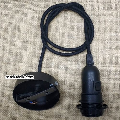 Marketcik 1 mt Siyah Anahtarlı E27 Duylu Avize Kablosu