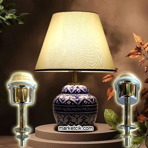 Marketcik Çini Seramik Vazo Abajur Masa Lambası Aydınlatma Sistemi Krom E27 Duy