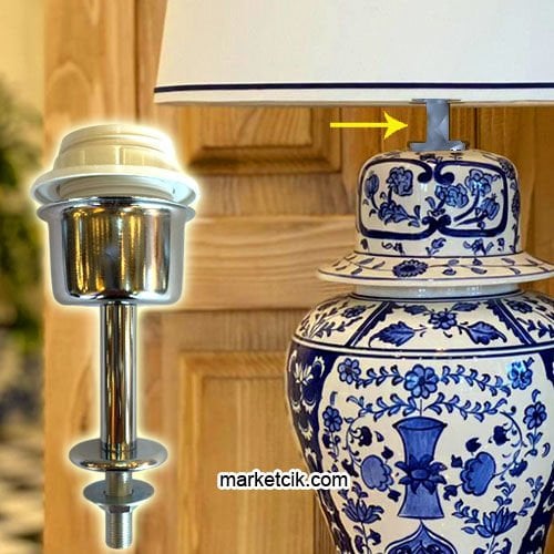 Marketcik Çini Seramik Vazo Abajur Masa Lambası Aydınlatma Sistemi Krom E27 Duy