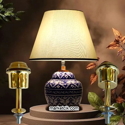 Marketcik Çini Seramik Vazo Abajur Masa Lambası Aydınlatma Sistemi Sarı E27 Duy
