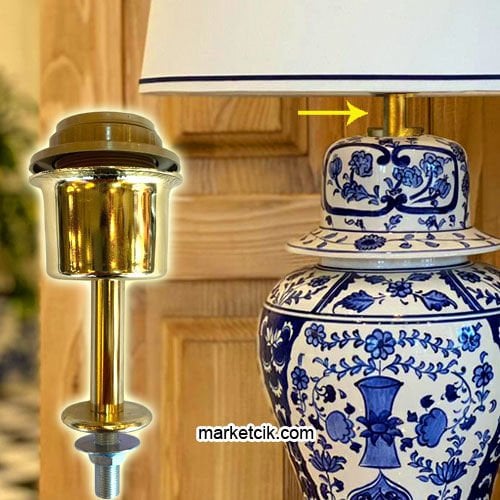 Marketcik Çini Seramik Vazo Abajur Masa Lambası Aydınlatma Sistemi Sarı E27 Duy