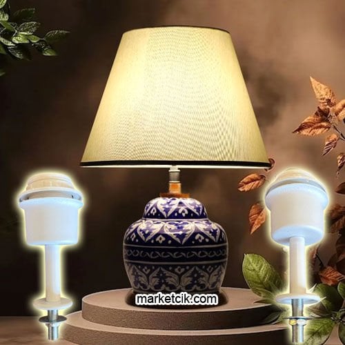 Marketcik Çini Seramik Vazo Abajur Masa Lambası Aydınlatma Sistemi Beyaz E27 Duy