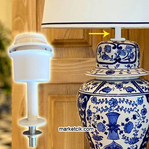 Marketcik Çini Seramik Vazo Abajur Masa Lambası Aydınlatma Sistemi Beyaz E27 Duy