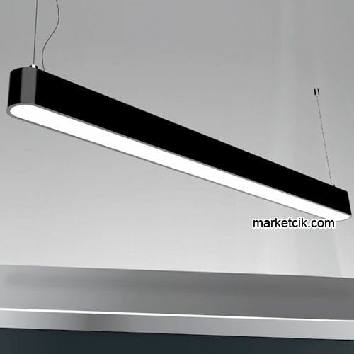 1 metre 32 Watt Gün Işığı Işık Oval Linear Led Aydınlatma, Mimari Led Aydınlatma 3000-4000 Kalvin Tavana Sıfır Montaj - Siyah Kasa - 4000 Kalvin