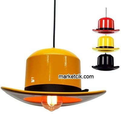 Marketcik CT-8107 Dekoratif Sarı Retro Sarkıt Şapka Avize, Tekli Modern Avize