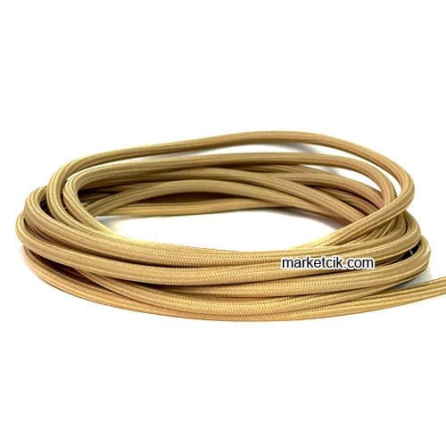 Marketcik 2x0,50mm Bej Rengi Dekoratif Örgülü Kumaş Kablo, 5 Metrelik Paket