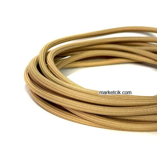 Marketcik 2x0,50mm Bej Rengi Dekoratif Örgülü Kumaş Kablo, 5 Metrelik Paket
