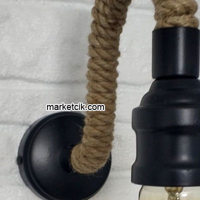 Marketcik Dekoratif Siyah Metal Halat Duvar Aplik Avize