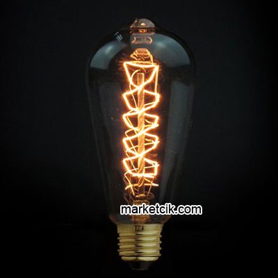 Rustik 40 Watt ST64 Burgulu Armut Ampul, Dimerli E27 Duylu