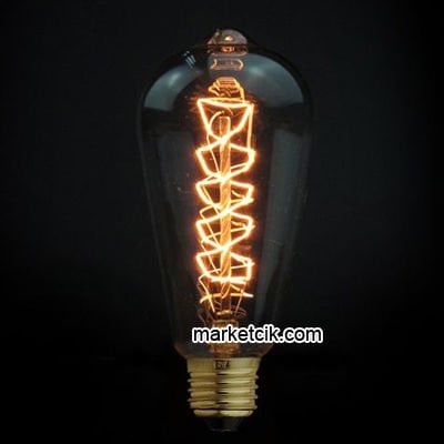 Rustik 40 Watt ST64 Burgulu Armut Ampul, Dimerli E27 Duylu