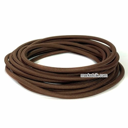Marketcik 2x0,50mm Kahverengi Renkli Dekoratif Örgülü Kumaş Kablo, 1 Metre