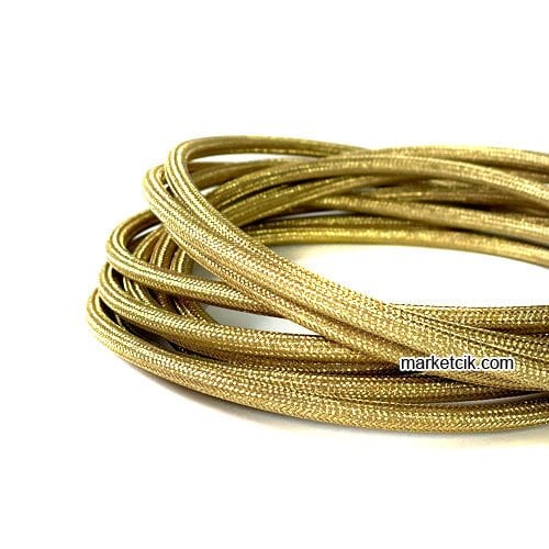 Marketcik 2x0,50mm Altın Sarısı Renkli Dekoratif Örgülü Kumaş Kablo, 1 Metre