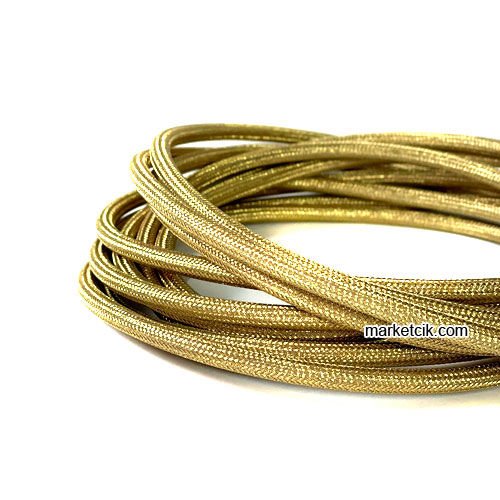 Marketcik 2x0,50mm Altın Sarısı Renkli Dekoratif Örgülü Kumaş Kablo, 1 Metre