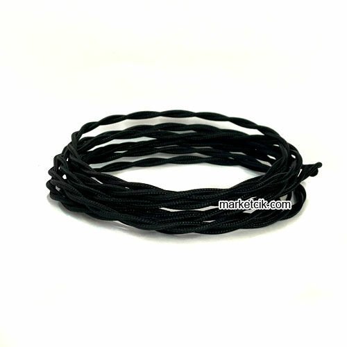 Marketcik 2x0,50mm Siyah Renkli Dekoratif BURGULU Kumaş Kablo, 1 Metre