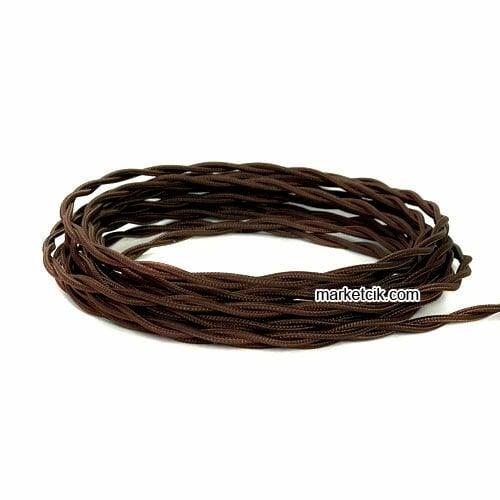 Marketcik 2x0,50mm Kahverengi Renkli Dekoratif BURGULU Kumaş Kablo, 1 Metre