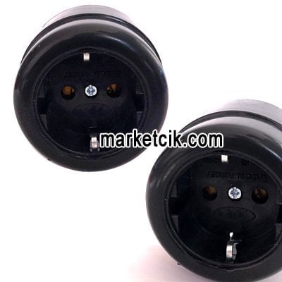 Sıva Üstü Klasik Topraklı Priz, SİYAH RENK Eski Model Topraklı Priz