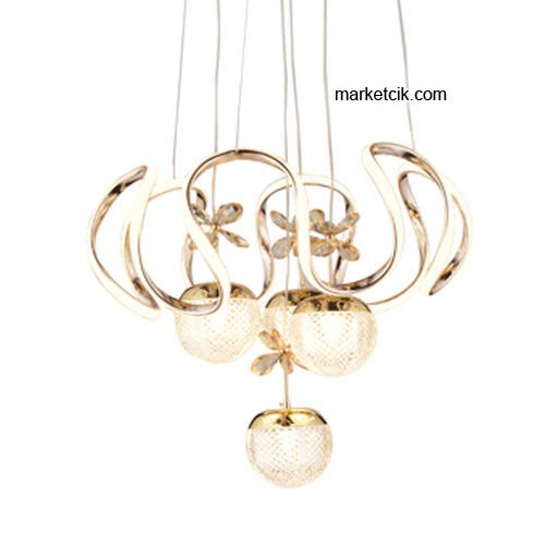 Marketcik Gold 4'lü Sarkıt Led Avize 3 Renk Işıklı TRZ-1300