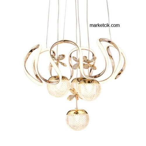 Marketcik Gold 4'lü Sarkıt Led Avize 3 Renk Işıklı TRZ-1300