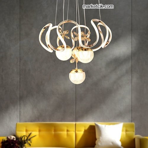 Marketcik Gold 4'lü Sarkıt Led Avize 3 Renk Işıklı TRZ-1300