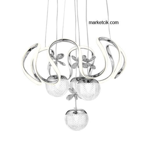 Marketcik Krom 4'lü Sarkıt Led Avize 3 Renk Işıklı TRZ-1300