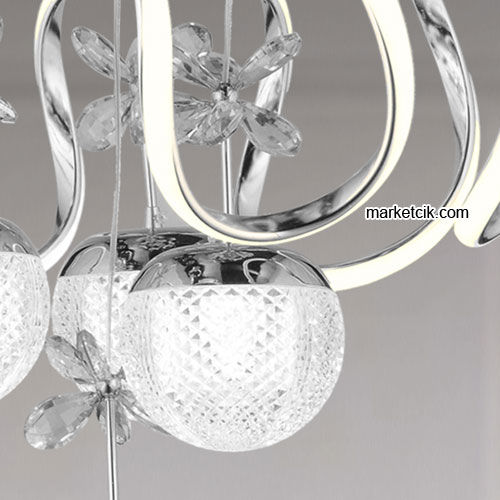 Marketcik Krom 4'lü Sarkıt Led Avize 3 Renk Işıklı TRZ-1300