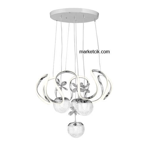 Marketcik Krom 4'lü Sarkıt Led Avize 3 Renk Işıklı TRZ-1300