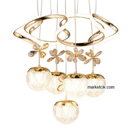 Marketcik Gold 5'li Sarkıt Led Avize 3 Renk Işıklı TRZ-1100