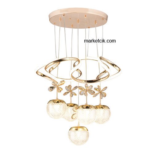 Marketcik Gold 5'li Sarkıt Led Avize 3 Renk Işıklı TRZ-1100