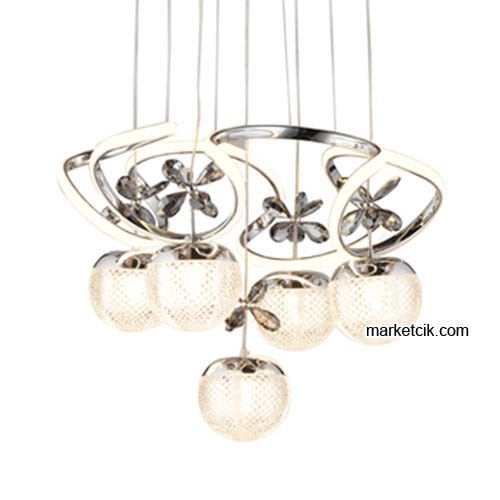 Marketcik Krom 5'li Sarkıt Led Avize 3 Renk Işıklı TRZ-1100