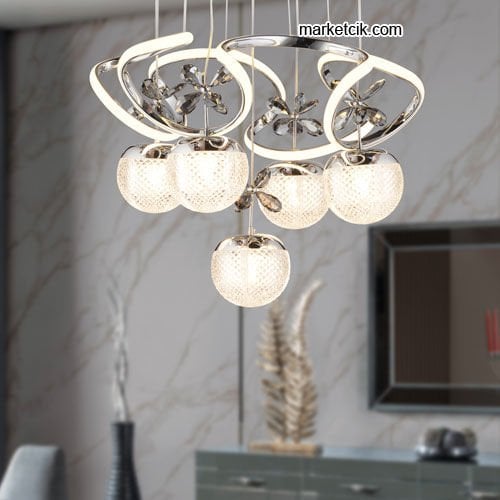 Marketcik Krom 5'li Sarkıt Led Avize 3 Renk Işıklı TRZ-1100