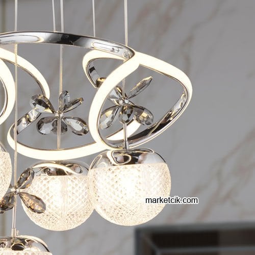 Marketcik Krom 5'li Sarkıt Led Avize 3 Renk Işıklı TRZ-1100