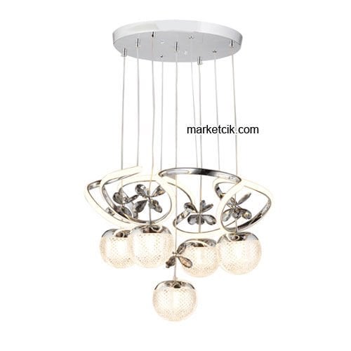 Marketcik Krom 5'li Sarkıt Led Avize 3 Renk Işıklı TRZ-1100