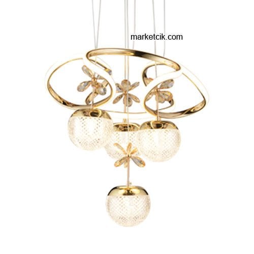 Marketcik Gold 4'lü Sarkıt Led Avize 3 Renk Işıklı TRZ-1000