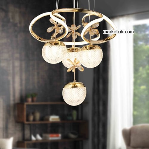 Marketcik Gold 4'lü Sarkıt Led Avize 3 Renk Işıklı TRZ-1000