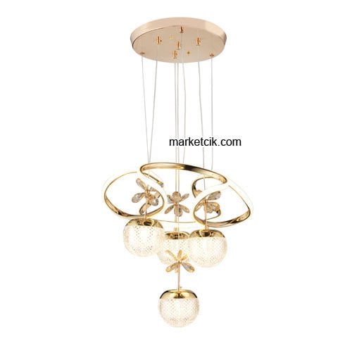 Marketcik Gold 4'lü Sarkıt Led Avize 3 Renk Işıklı TRZ-1000