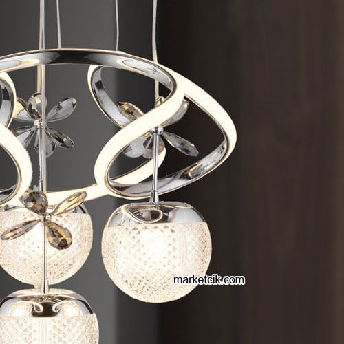 Marketcik Krom 4'lü Sarkıt Led Avize 3 Renk Işıklı TRZ-1000